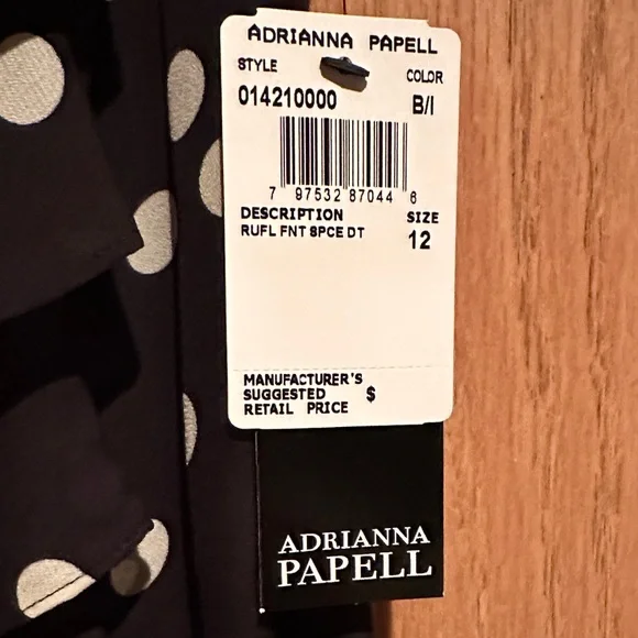 Adrianna Papell Black Dress with Cream Polka Dots and Ruffles - Picture 8 of 9